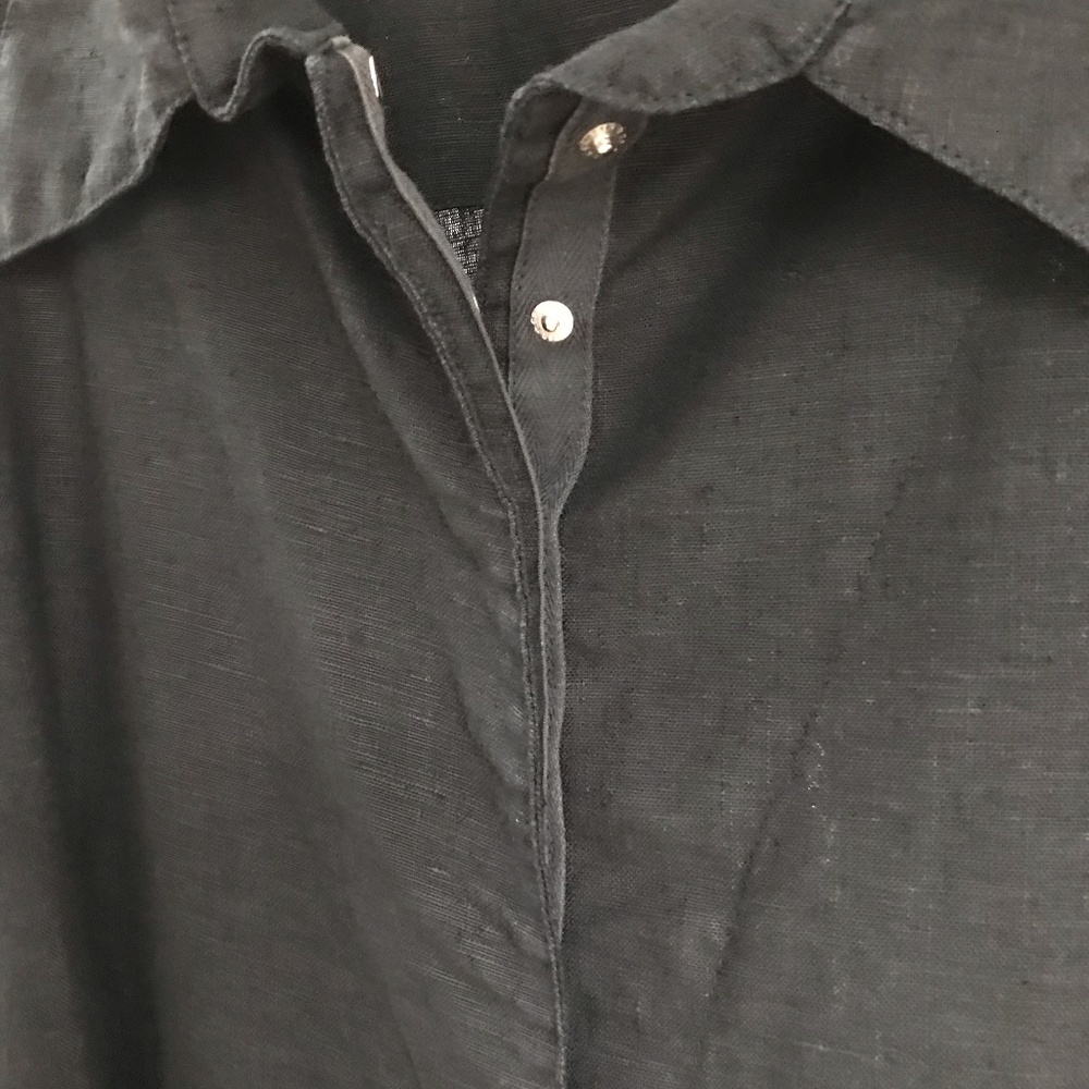 Cynthia Ashby Linen Sz S Blouse Black 100% Linen long sleeve snap front & cuffs - Picture 6 of 14